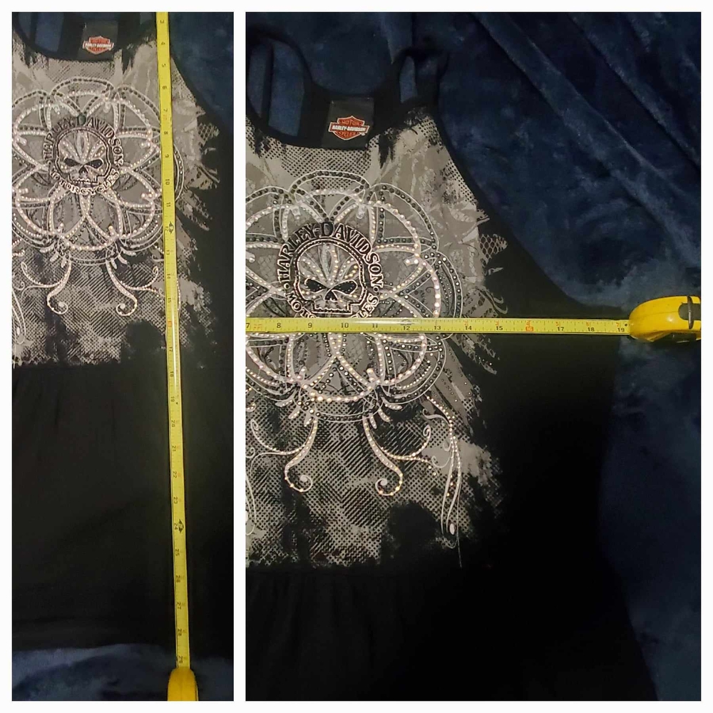 Harley-Davidson Black and Gray Rhinestone Skull Tank Top - Picture 2 of 7